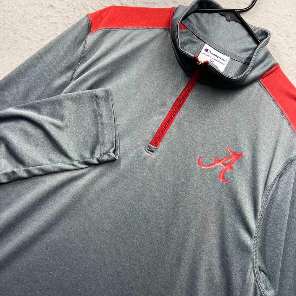 Champion Alabama Crimson Tide Quarter Zip Pullover Mens 2XL Gray Red Spellout